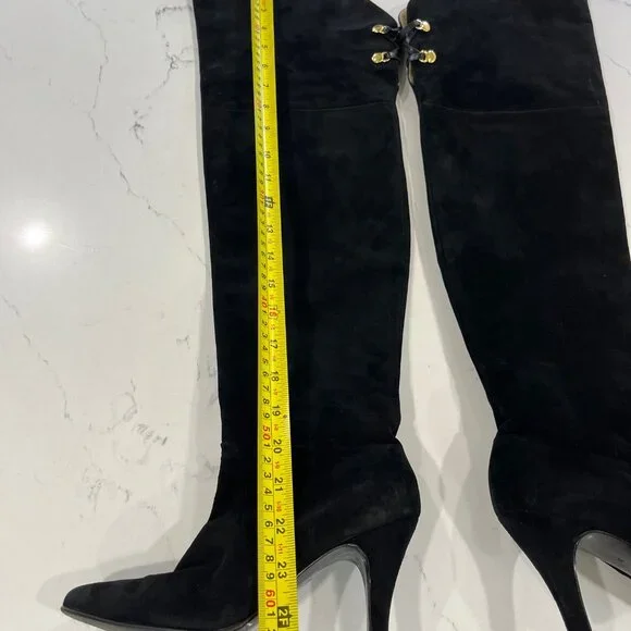 RARE VTG ST. JOHNS black Suede leather over the knee boots Size 7